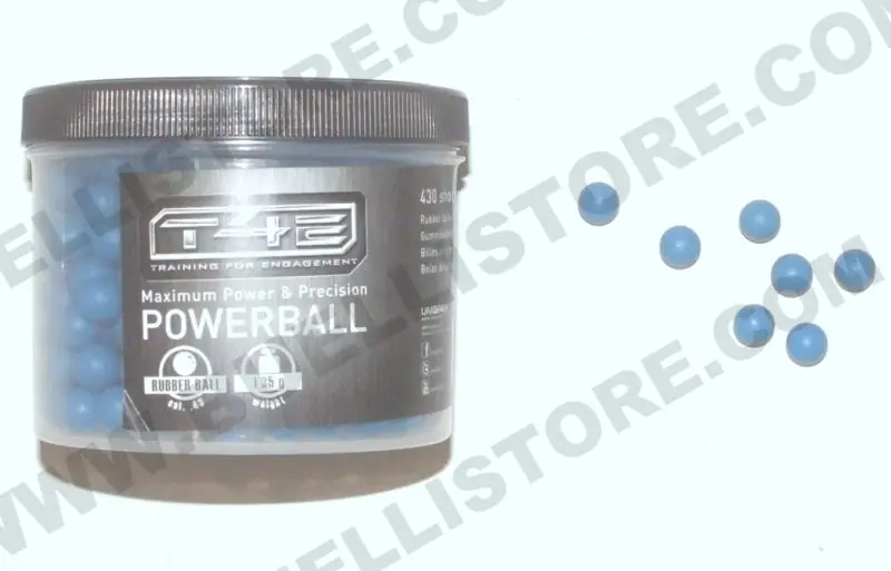 umarex t4e powerball palle in gomma pesanti di colore blu calibro 43 peso 1.3 grammi confezione da 430 palle di gomma per umarex t4e