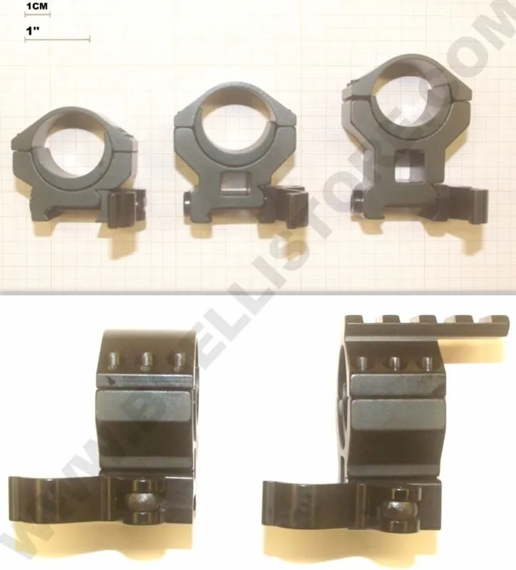 anelli per ottiche per tubo DA 1" e per tubo da 30 mm con sgancio rapido per slitte weaver