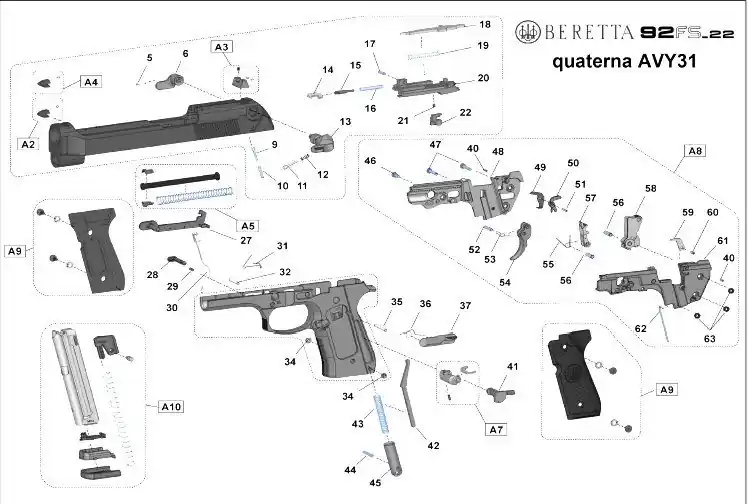 PARTI DI RICAMBIO PER BERETTA-UMAREX 92FS cal. 22 LR