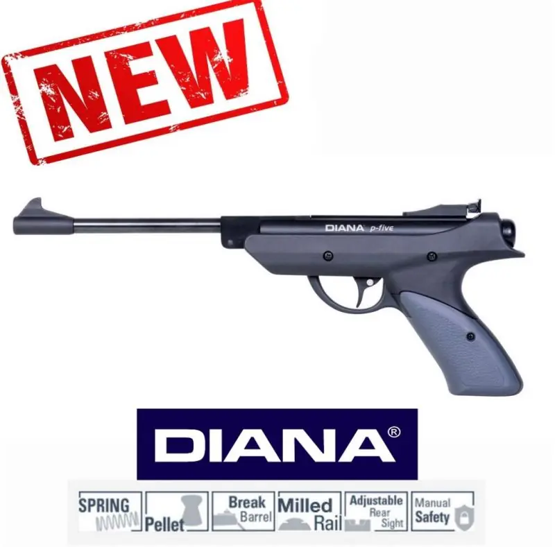 DIANA PISTOLA CANNA PIEGHEVOLE AD ARIA COMPRESSA P-FIVE CAL. 4.5 <7.5 J BLACK buellistore