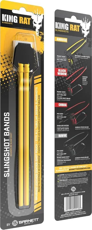 BARNETT King Rat Slingshots, cinturino di ricambio elastico standard in gomma con custodia in pelle, cinturino di ricambio giallo