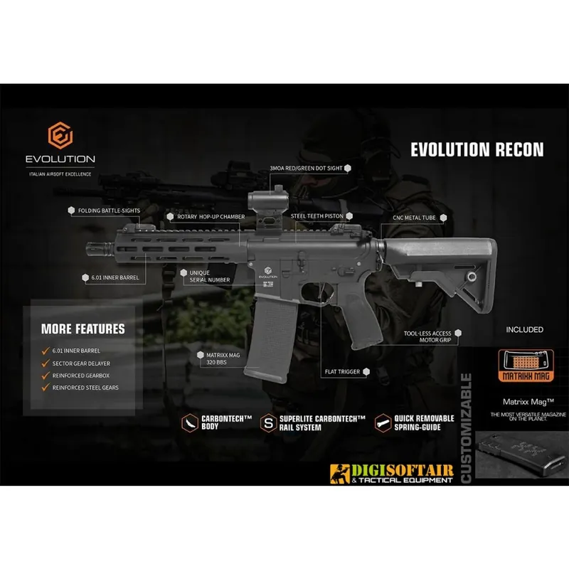 Digi Softair Custom Evolution M4 Recon Superlite 10" Carbontech nero EC48AR