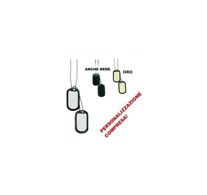 USA KIT 2 PIASTRINE PERSONALIZZATE CON PROTEZIONI IN GOMMA E CATENE
