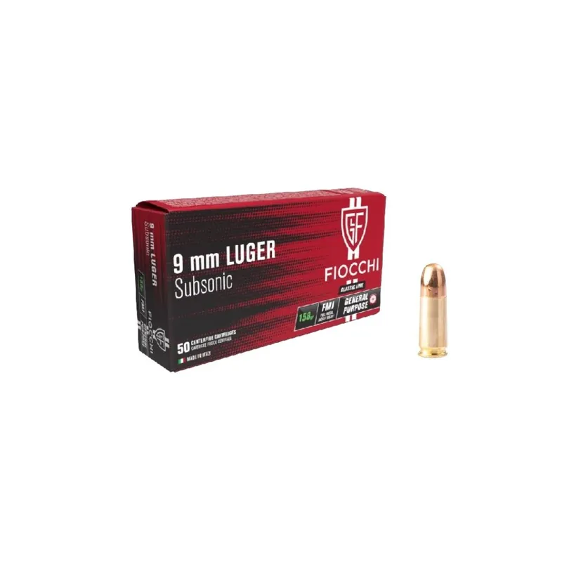 FIOCCHI CARTUCCE CAL. 9 LUGER 9x19 FMJ SUBSONIC 158grs *Conf. da 50pz*