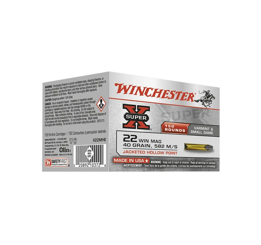 WINCHESTER CARTUCCE SUPER-X CAL 22WIN MAG JHP 40grs *Conf. da 150pz*