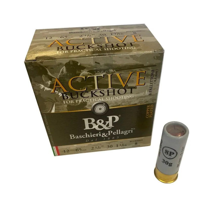 BASCHIERI&PELLAGRI B&P CARTUCCE ACTIVE BUCKSHOT CAL. 12 30grs PALLETTONE 8 *Conf. da 25pz*