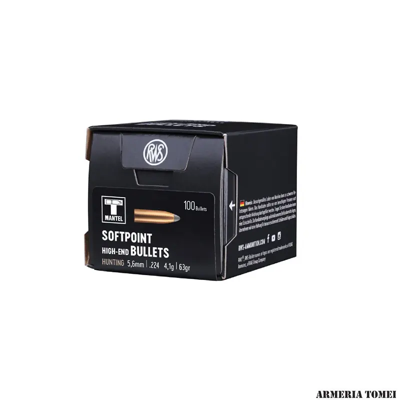 PALLE DA RICARICA - RWS - SOFTPOINT Hunting 5,6mm .224 4,1g 63gr (100pz)