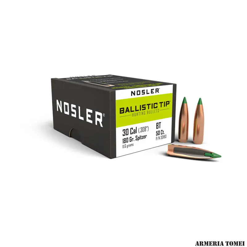 PALLE DA RICARICA - NOSLER - BALLISTIC TIP HUNTING BULLET 30 CAL. (.308 ") SPITZER 180GR (50 PZ)