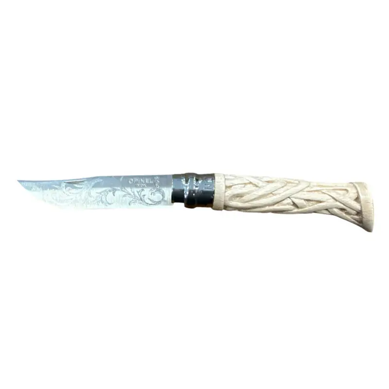 COLTELLO - OPINEL - N.9 INOX REALIZZATO A MANO INTAGLIO AD INTRECCIO