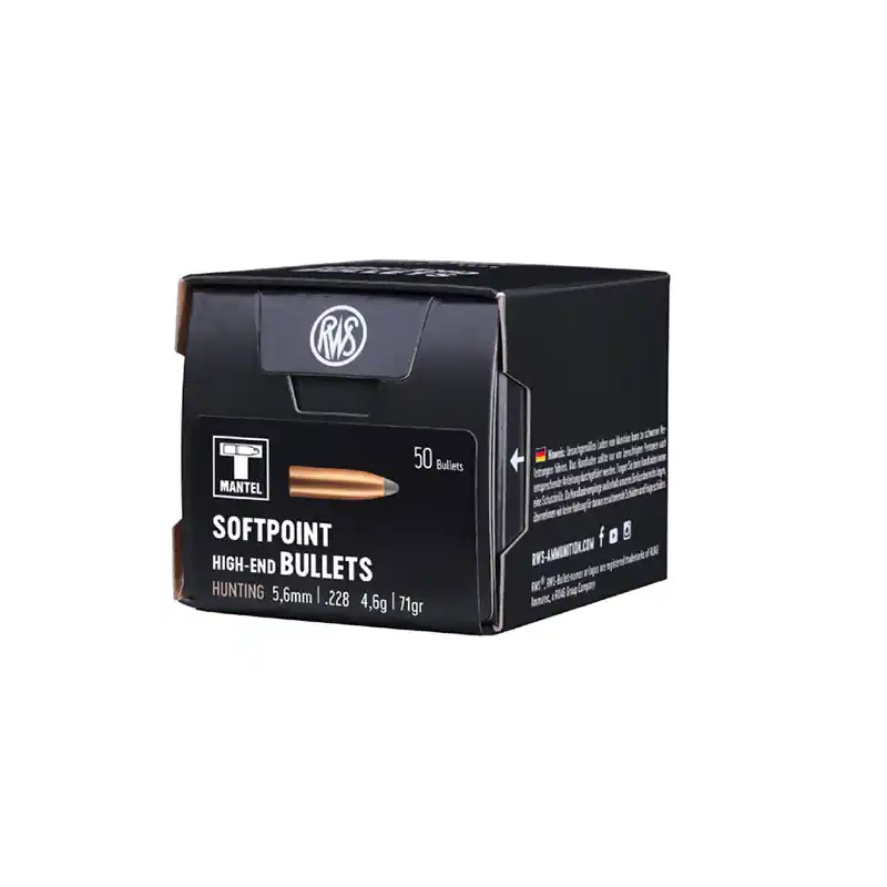 PALLE DA RICARICA - RWS - SOFTPOINT Hunting 5,6mm .228 4,6g 71gr (50pz)