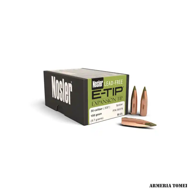 PALLE DA RICARICA - NOSLER - EXPANSION TIP 30 CAL (.308 ") Spitzer 150gr (9.7 grams) (50pz) -59378