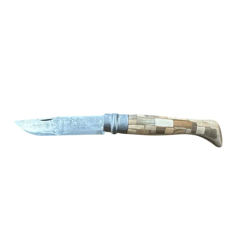 COLTELLO - OPINEL - N.9 CARBONE REALIZZATO A MANO INTARSIATO QUADRETTI
