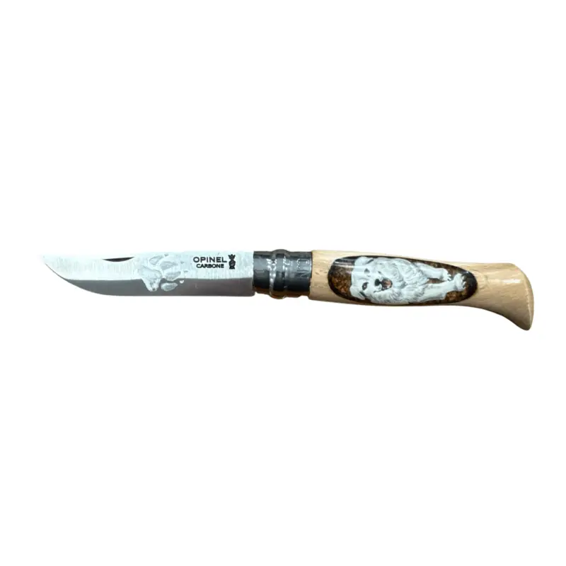 COLTELLO - OPINEL - N.9 CARBONE REALIZZATO A MANO CON PASTORE ABRUZZESE