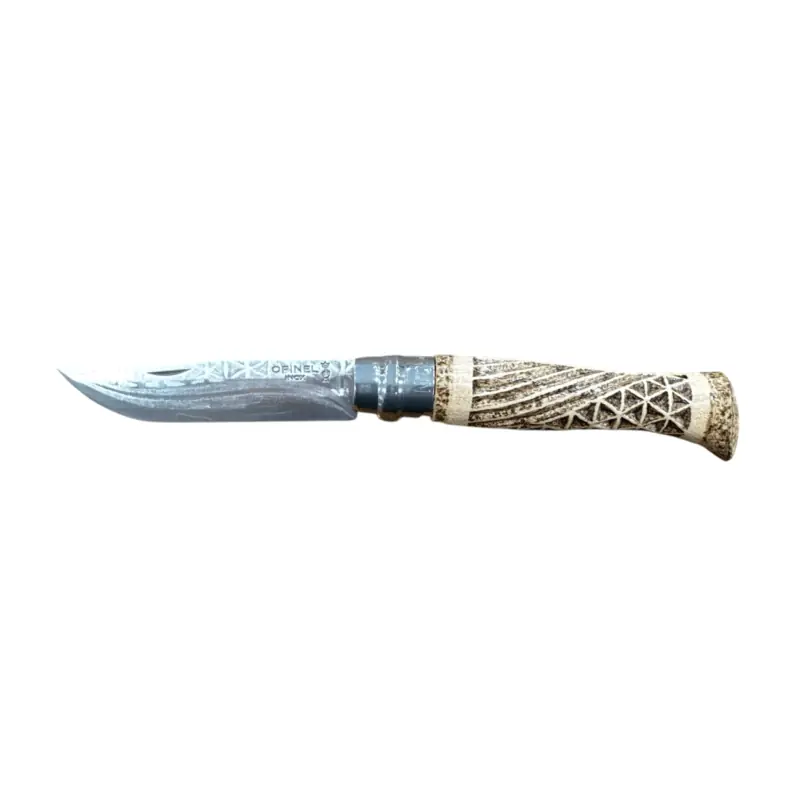 COLTELLO - OPINEL - N.9 INOX REALIZZATO A MANO CON INTAGLIO DOPPIO INTRECCIO + PIROGRAFIA