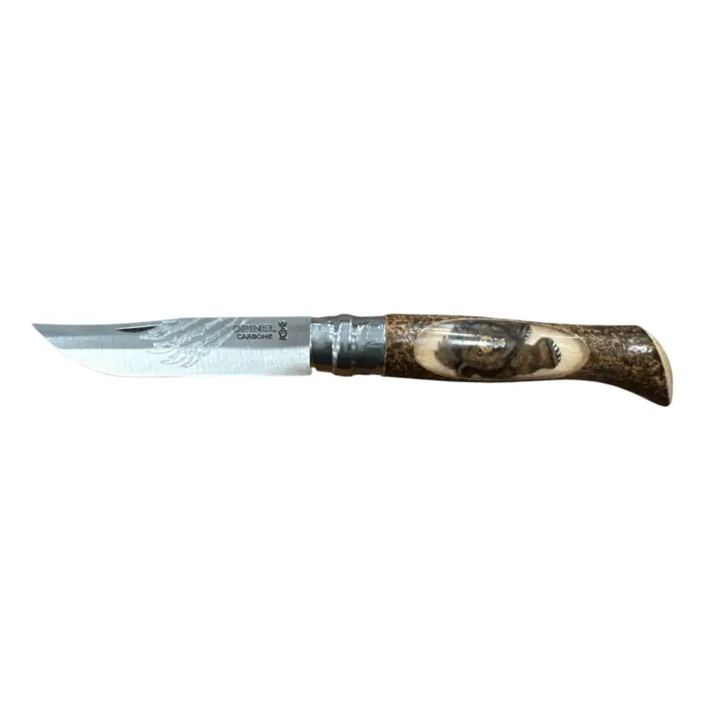 COLTELLO - OPINEL - N.9 CARBONE REALIZZATO A MANO CON ORSO