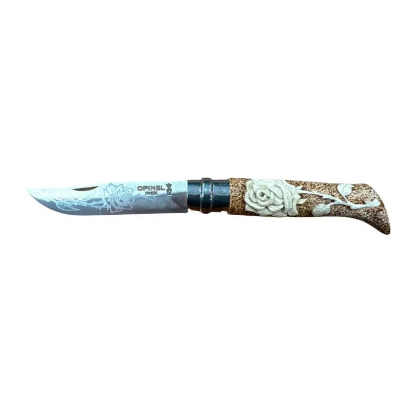 COLTELLO - OPINEL - N.8 INOX REALIZZATO A MANO CON ROSA