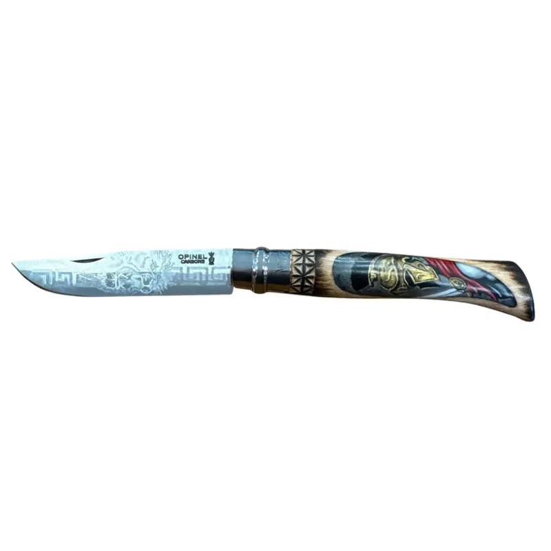 COLTELLO - OPINEL - N.12 CARBONE REALIZZATO A MANO CON SPARTANO E LEONE
