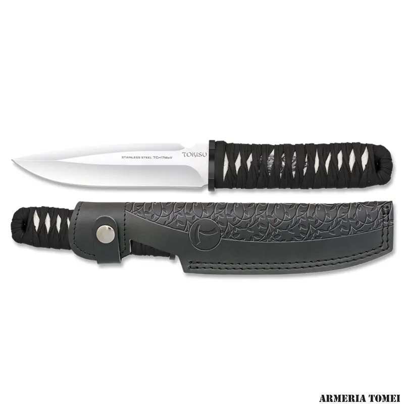 COLTELLO - TOKISU - "SANADA " MANICO CORDA FODERO CUOIO LAMA 15,3