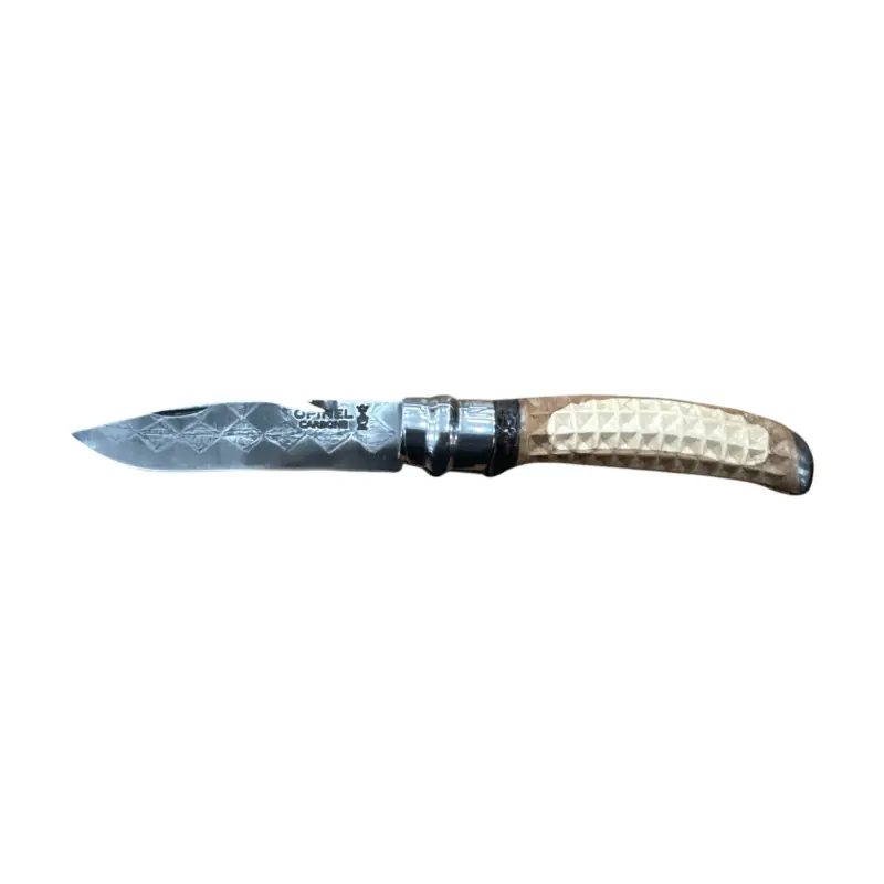 COLTELLO - OPINEL - N.8 CARBONE REALIZZATO A MANO PERO/ACERO INTAGLIATO