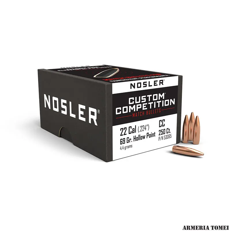 NOSLER - PALLE - CUSTOM COMPETITION 22 caliber (.224 ") HPBT 69grain (4.5grams) (250pz)