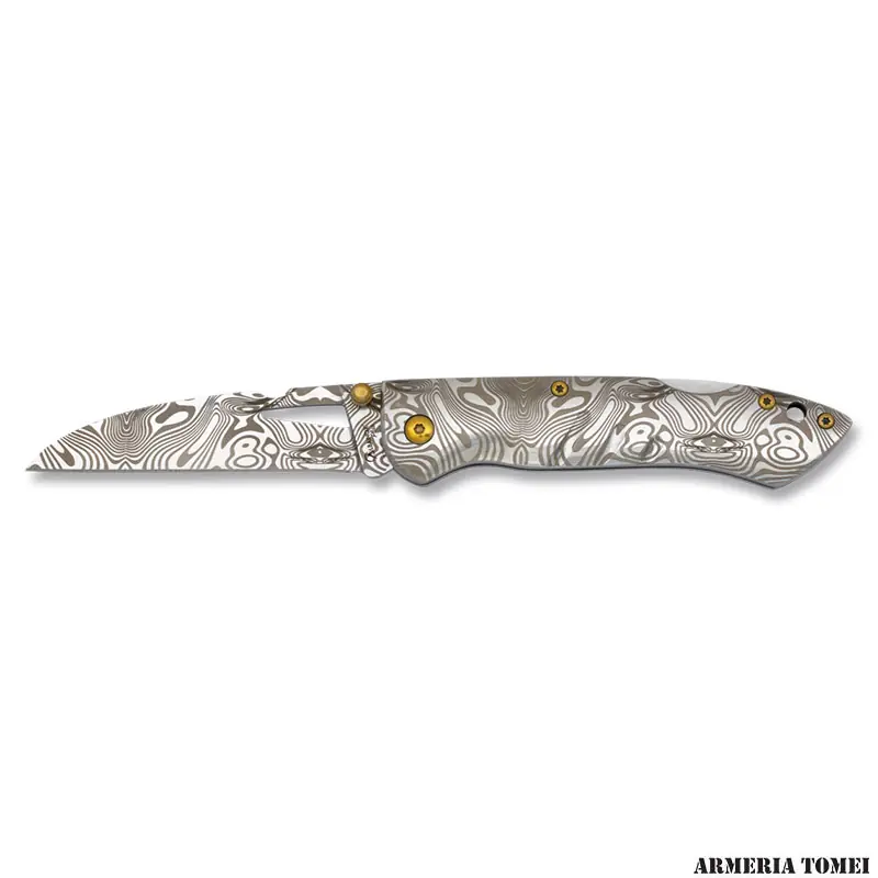 ALBAINOX -COLTELLO CHIUDIBILE MANICO ACCIAIO LAVORATO DAMASCO