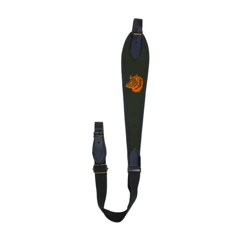 SAG NATURE - BRETELLA/TRACOLLA VERDE PER CARABINA CON ANTISCIVOLO E RICAMO CINGHIALE ORANGE