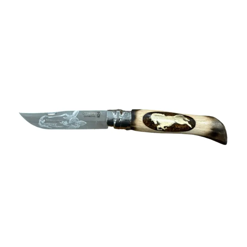 COLTELLO - OPINEL - N.9 CARBONE REALIZZATO A MANO CON CAVALLO