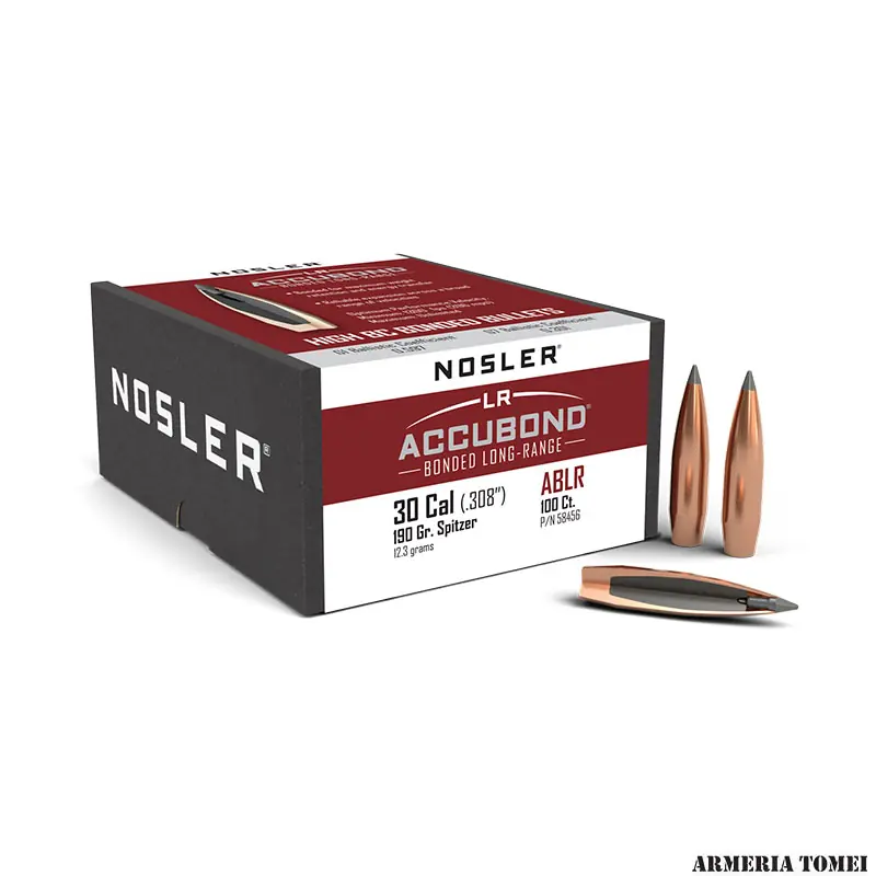 PALLE - NOSLER - LR ACCUBOND 30 Cal (.308 ") ABLR 190gr Spitzer (12.3grams) (100pz)