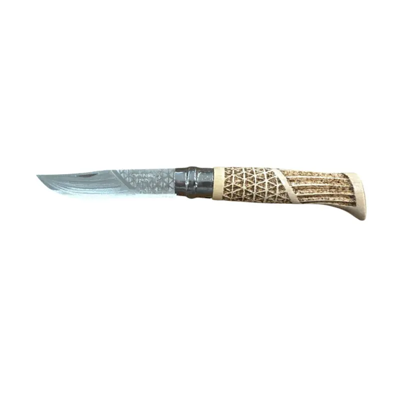 COLTELLO - OPINEL - N.8 INOX REALIZZATO A MANO INTAGLIO DOPPIO + PIROGRAFIA