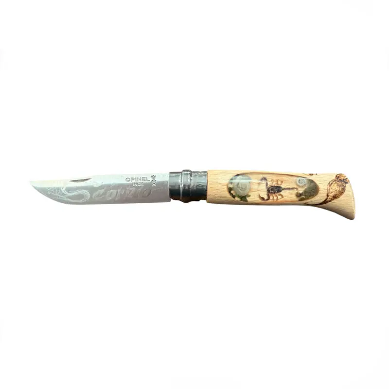 COLTELLO - OPINEL - N.8 INOX REALIZZATO A MANO SCORPIONE
