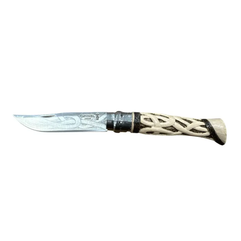 COLTELLO - OPINEL - N.9 INOX INTRECCIO + PIROGRAFIA REALIZZATO A MANO