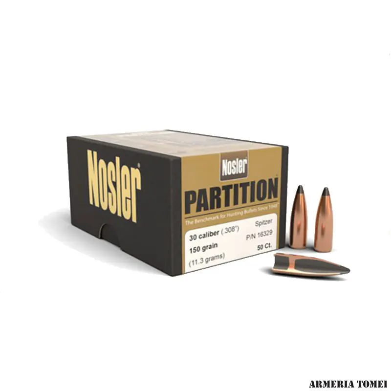PALLE - NOSLER - PARTITION 30 CAL. .308 " SPITZER 150GR CONF. 50 PZ.
