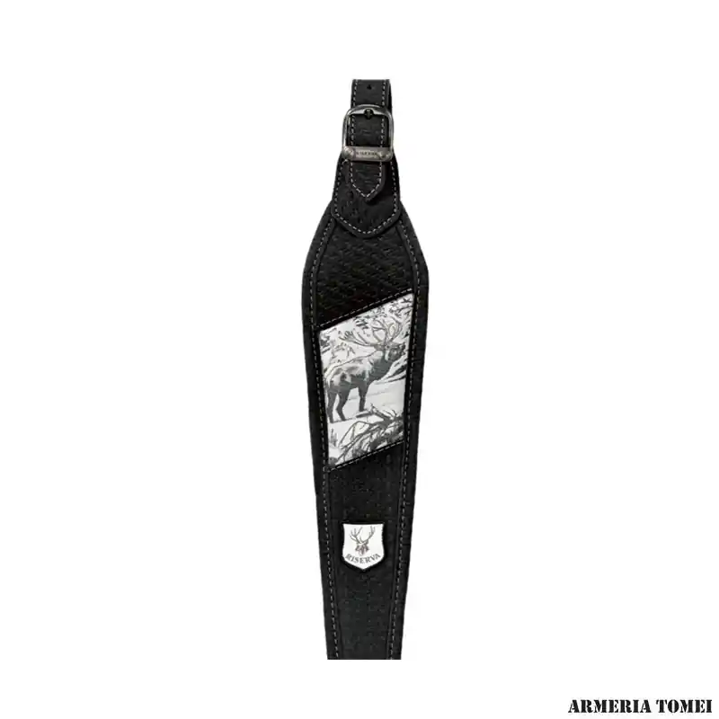 RISERVA - TRACOLLA CARABINA PELLE CERVO EFFETTO CARBONIO/ARGENTO