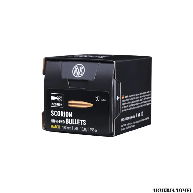 PALLE DA RICARICA - RWS - SCORION 7,62mm .30 • 10,0g 155gr MATCH (50 PZ)