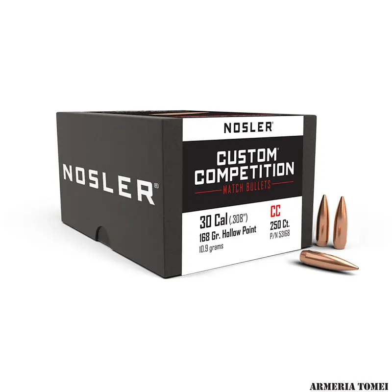 NOSLER - 30 CAL (.308 ") 168GR HPBT CUSTOM COMPETITION MATCH BULLETS (250 PZ) -53168