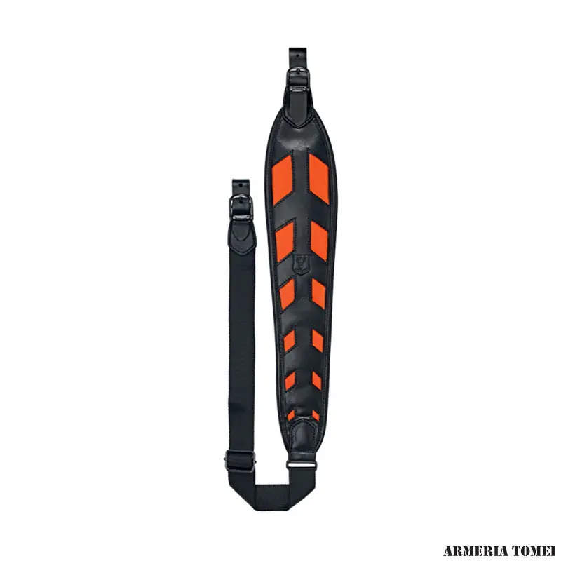RISERVA - TRACOLLA CARABINA IN PELLE NERA E IN NYLON ARANCIO