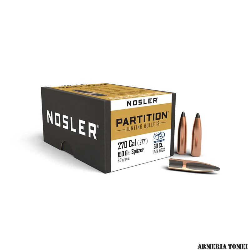 PALLE DA RICARICA - NOSLER - PARTITION 270 caliber (.277 ") Spitzer 150grain (9.7grams) (50pz) -16323