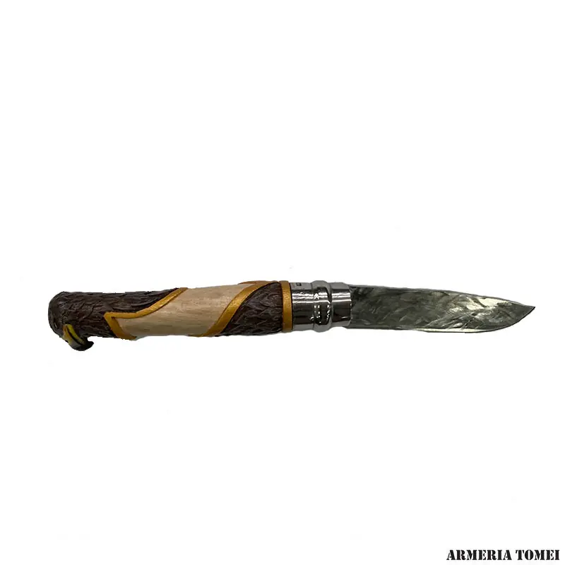 COLTELLO - OPINEL - N.9 CARBONIO CON DISEGNO - AQUILA - REALIZZATO A MANO