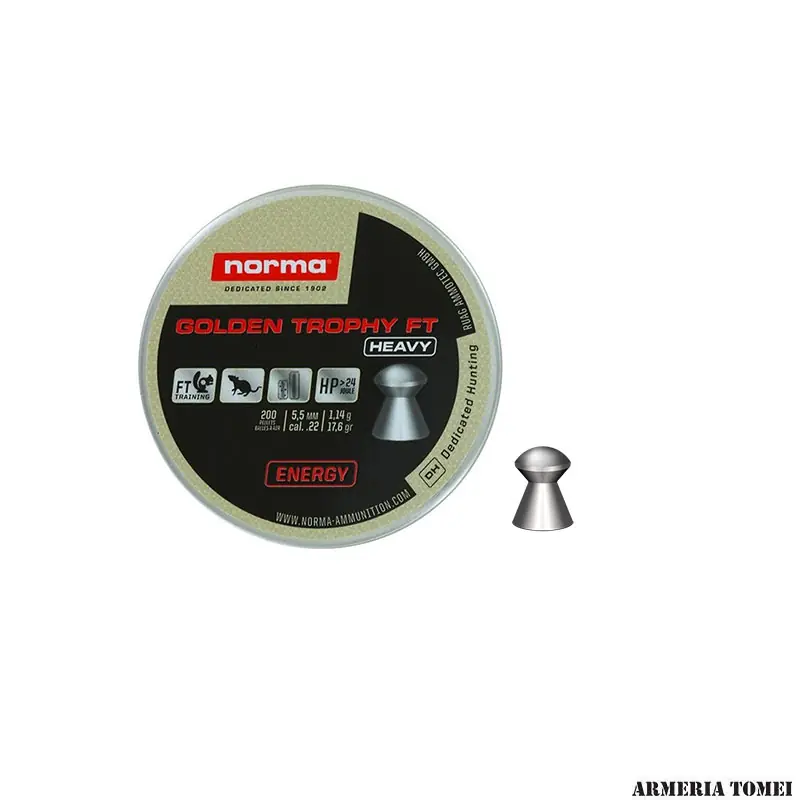 NORMA - GOLDEN TROPHY FT HEAVY 5,5MM (.22) 1,14g 17,6gr ENERGY HP>24JOULE (200 PZ)