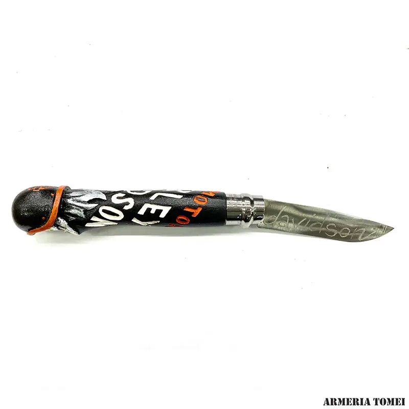 COLTELLO - OPINEL - N.8 CARBONE CON MANICO - HARLEY DAVIDSON - REALIZZATO A MANO