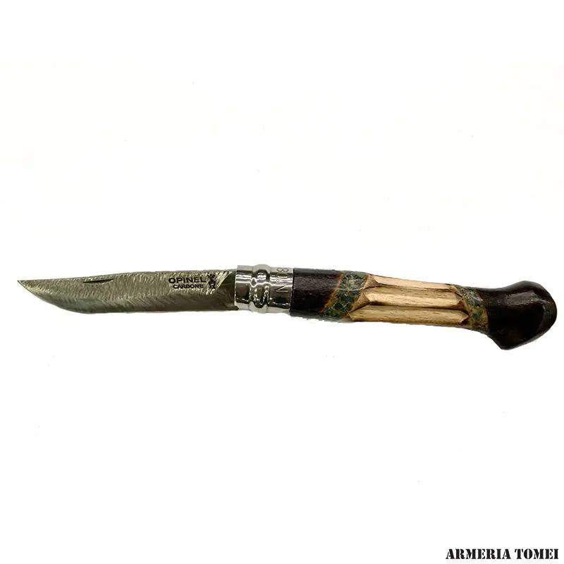 COLTELLO - OPINEL - N.8 CARBONIO CON DISEGNO - INTAGLIATO - REALIZZATO A MANO