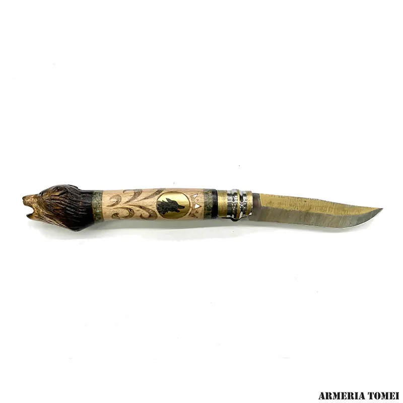 COLTELLO - OPINEL - N.9 CARBONE CON MANICO - LUPO - REALIZZATO A MANO