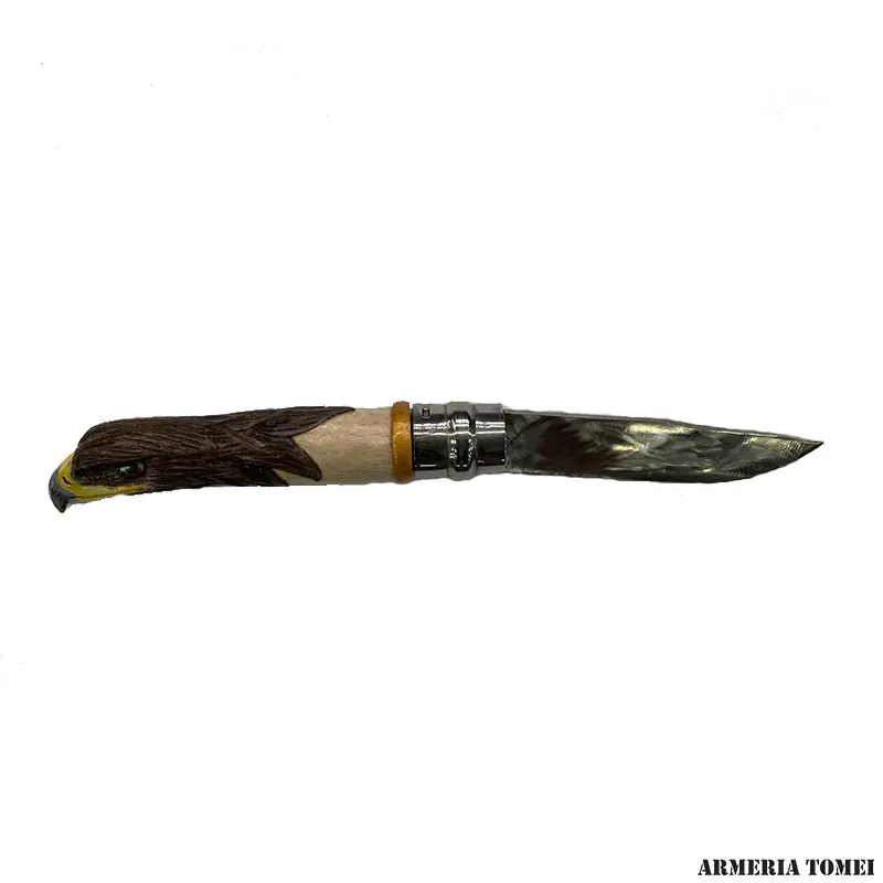 COLTELLO - OPINEL - N.9 CARBONIO CON DISEGNO - AQUILA - REALIZZATO A MANO