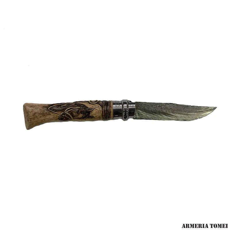 COLTELLO - OPINEL - N.9 CARBONIO CON DISEGNO - CAVALLO - REALIZZATO A MANO