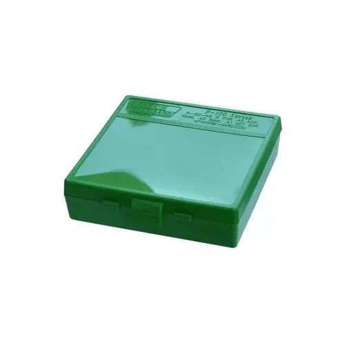 MTM P-100-44 Box Rigido Portacolpi calibro 44Magn., 45Colt da 100 colpi VERDE Trasparente