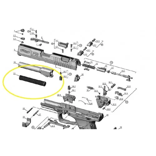 WALTHER P99 SCHLIESSFEDEREINHEIT 50N cod.2625164 Asta guida molla + molla