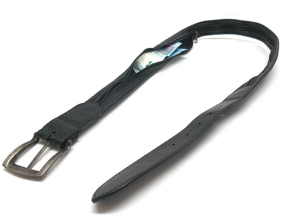 Cintura pelle nera porta soldi per pantalone