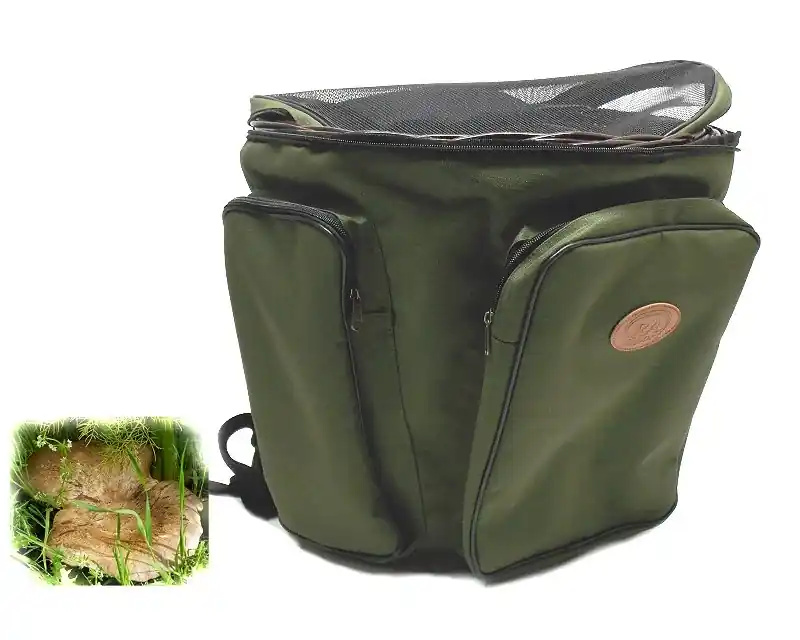 Zaino in nylon verde per funghi con gerla in vimini Ra Sport