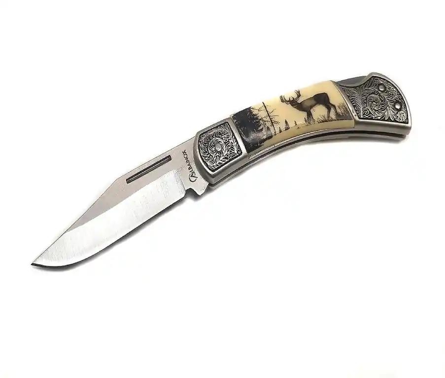 Coltello Albainox cervo decorato colore avorio lama cm 8