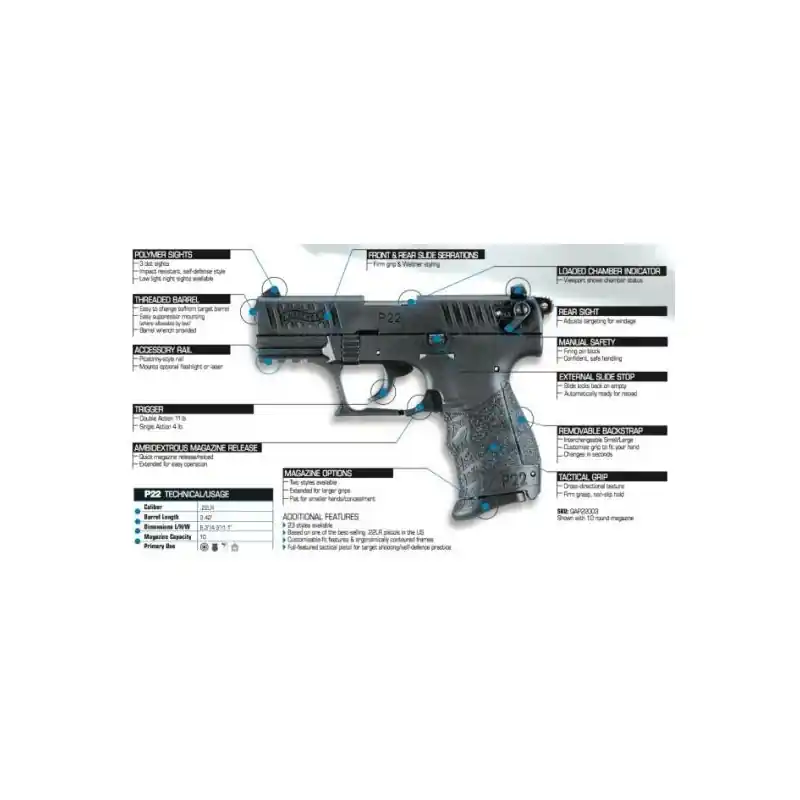 PISTOLA WALTHER P22QD 3, 42 C 22 LR